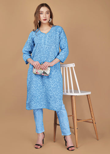 Braso Cotton Hand Embroidered Chikankari Kurta With Trouser