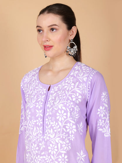 Pure Modal Heavy Bota Pattern hand embroidered Chikankari Kurta  Set -Purple