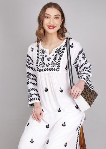 Modal White  Hand Embroidered Chikankari Kurta