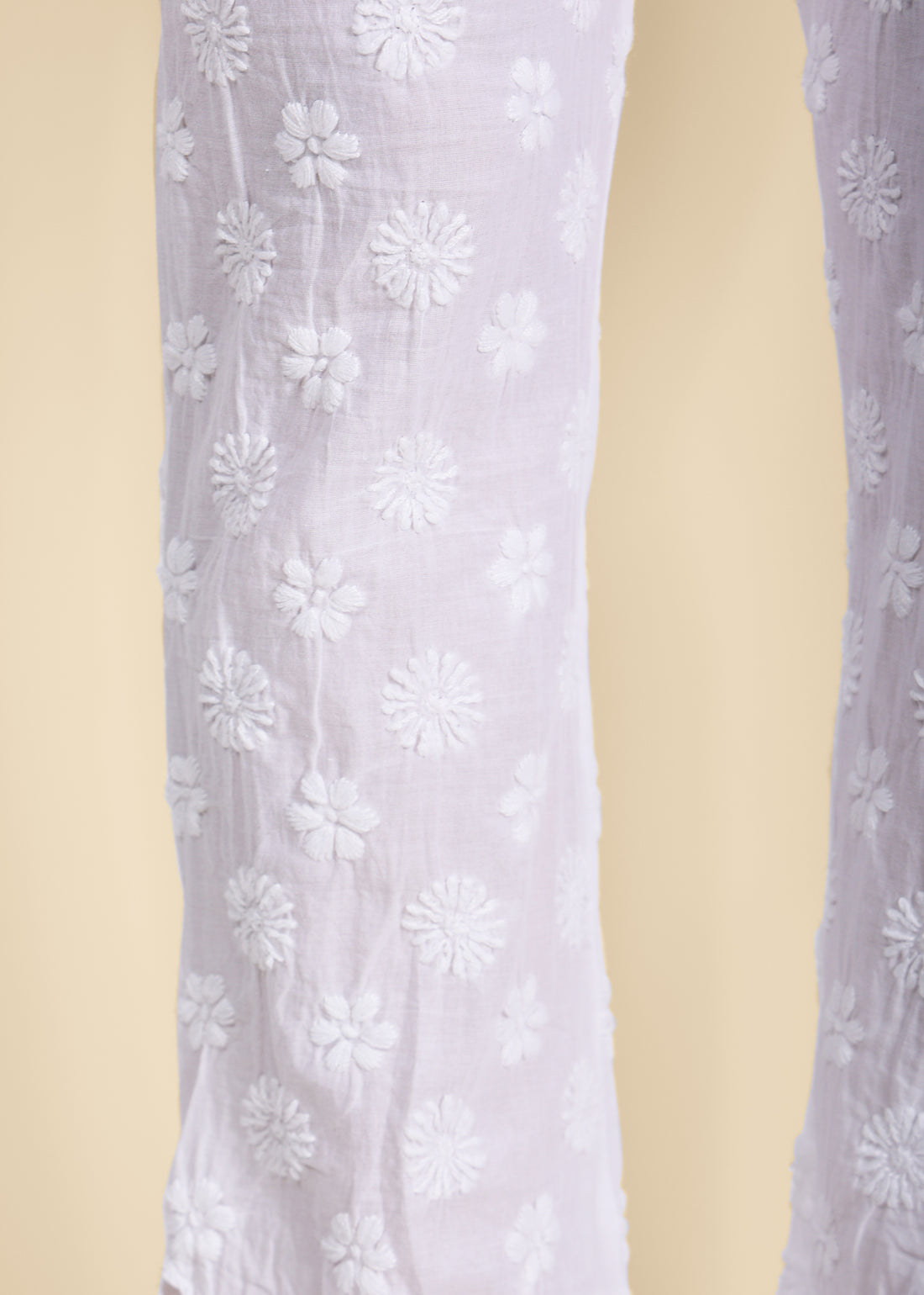 Lucknow Chikankari Handmade White Stretchable Cotton Pants for Girls.