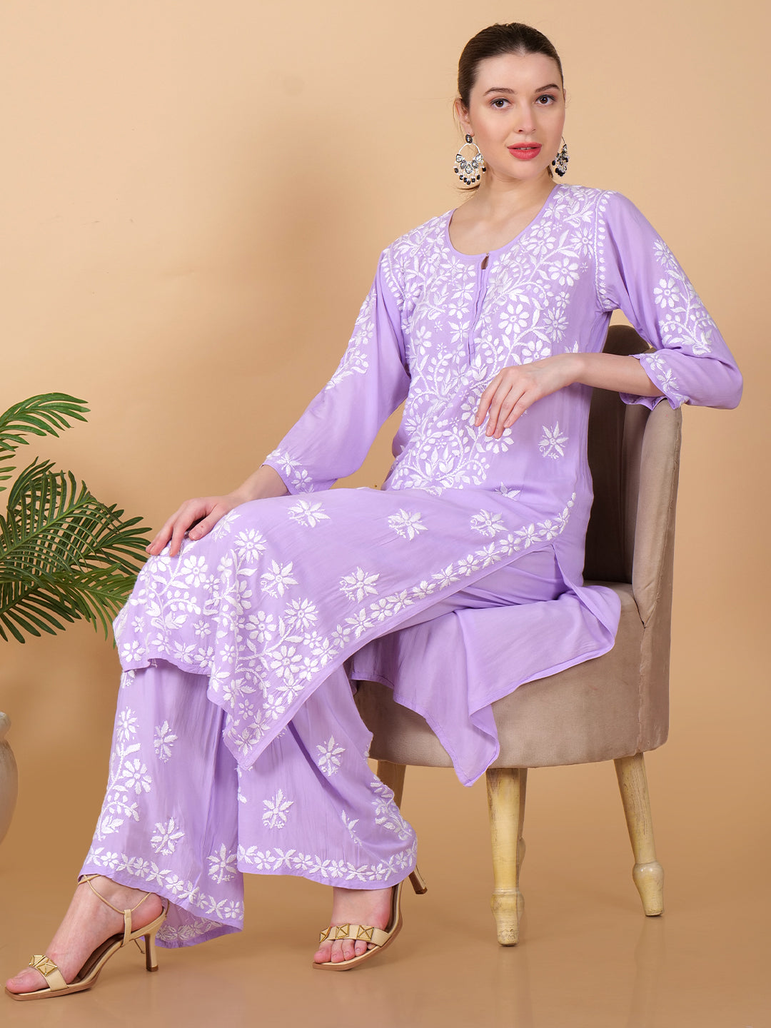 Pure Modal Heavy Bota Pattern hand embroidered Chikankari Kurta  Set -Purple