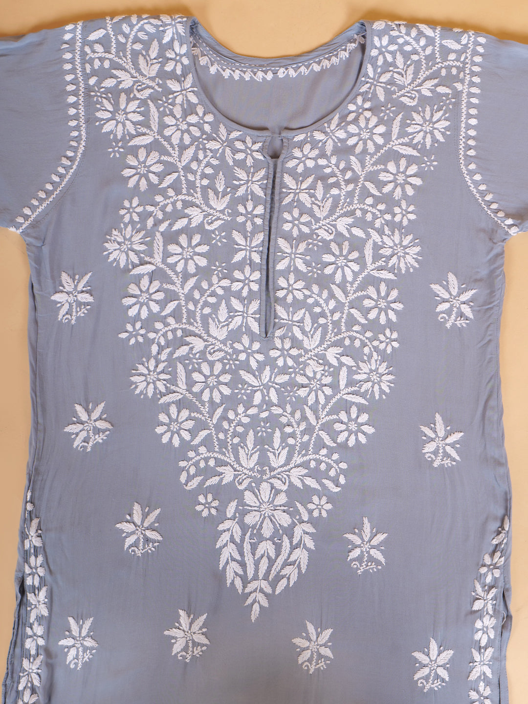 Pure Modal Heavy Bota Pattern hand embroidered Chikankari Kurta  Set -Grey