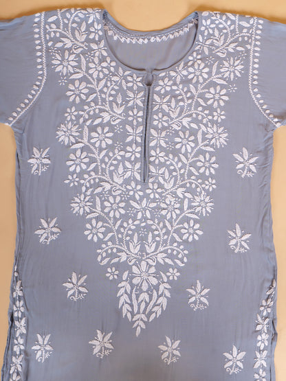 Pure Modal Heavy Bota Pattern hand embroidered Chikankari Kurta  Set -Grey