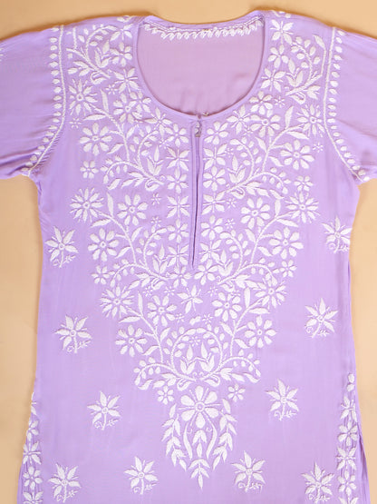 Pure Modal Heavy Bota Pattern hand embroidered Chikankari Kurta  Set -Purple