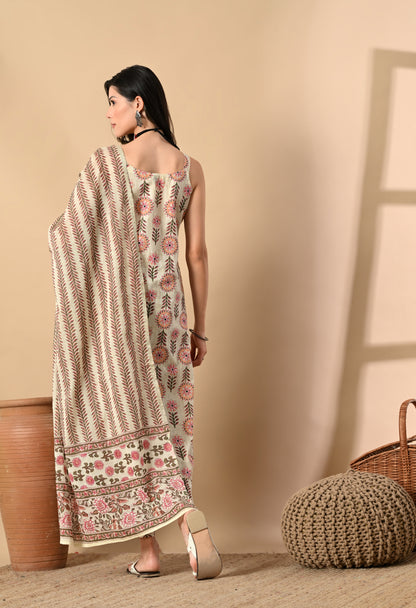 Noodle Strap 3PC Cotton Set with Fish Cut Palazzo and Sitara Work