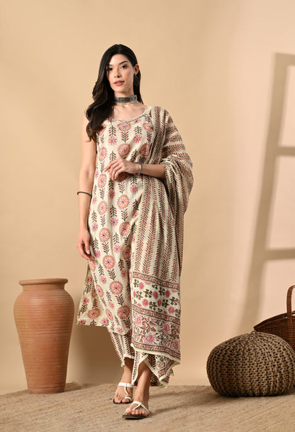 Noodle Strap 3PC Cotton Set with Fish Cut Palazzo and Sitara Work