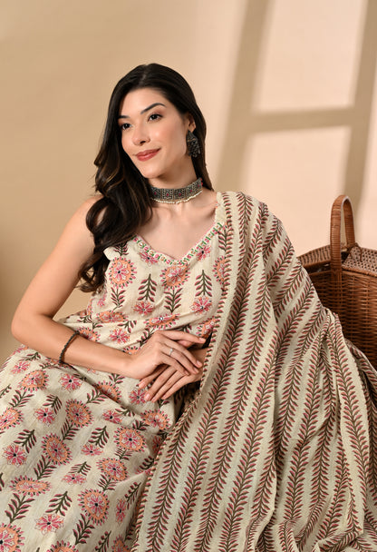 Noodle Strap 3PC Cotton Set with Fish Cut Palazzo and Sitara Work