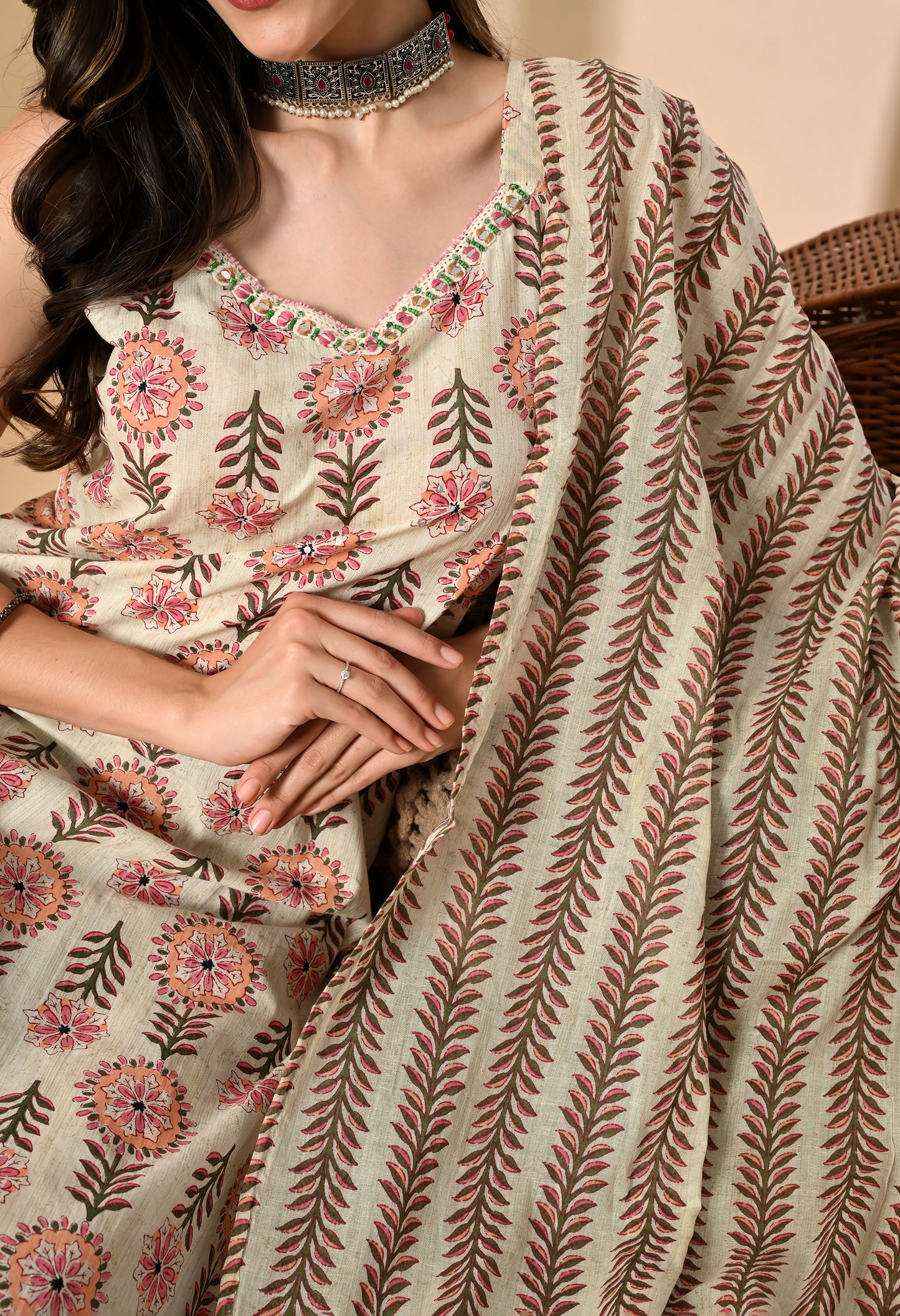 Noodle Strap 3PC Cotton Set with Fish Cut Palazzo and Sitara Work