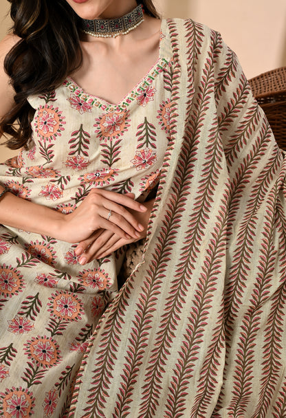 Noodle Strap 3PC Cotton Set with Fish Cut Palazzo and Sitara Work