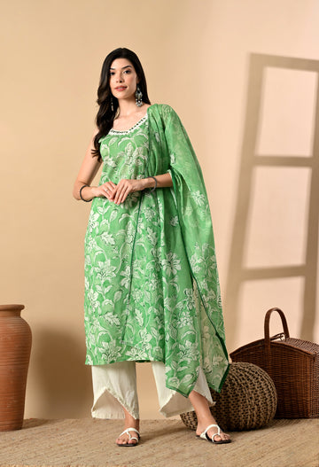 Noodle Strap 3PC Cotton Set with Fish Cut Palazzo and Sitara Work