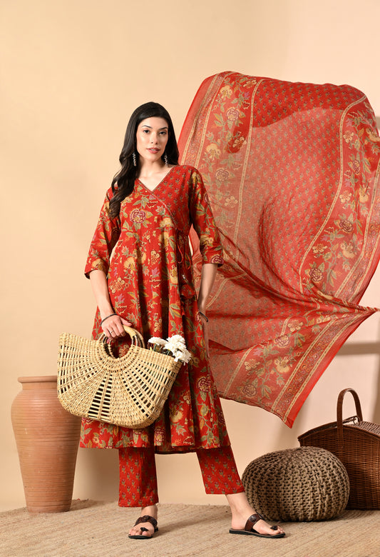 Angrakha Style Anarkali 12-Kali Kurta Set with Dupatta | Handcrafted with Elegant Badla Work
