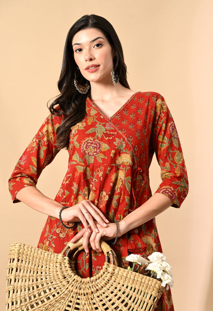 Angrakha Style Anarkali 12-Kali Kurta Set with Dupatta | Handcrafted with Elegant Badla Work