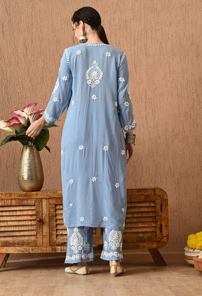 Chikankari (3D) Work on Modal Fabric-Powder Blue