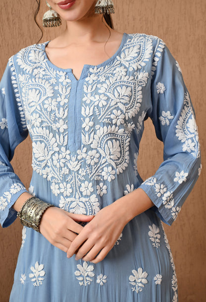 Chikankari (3D) Work on Modal Fabric-Powder Blue