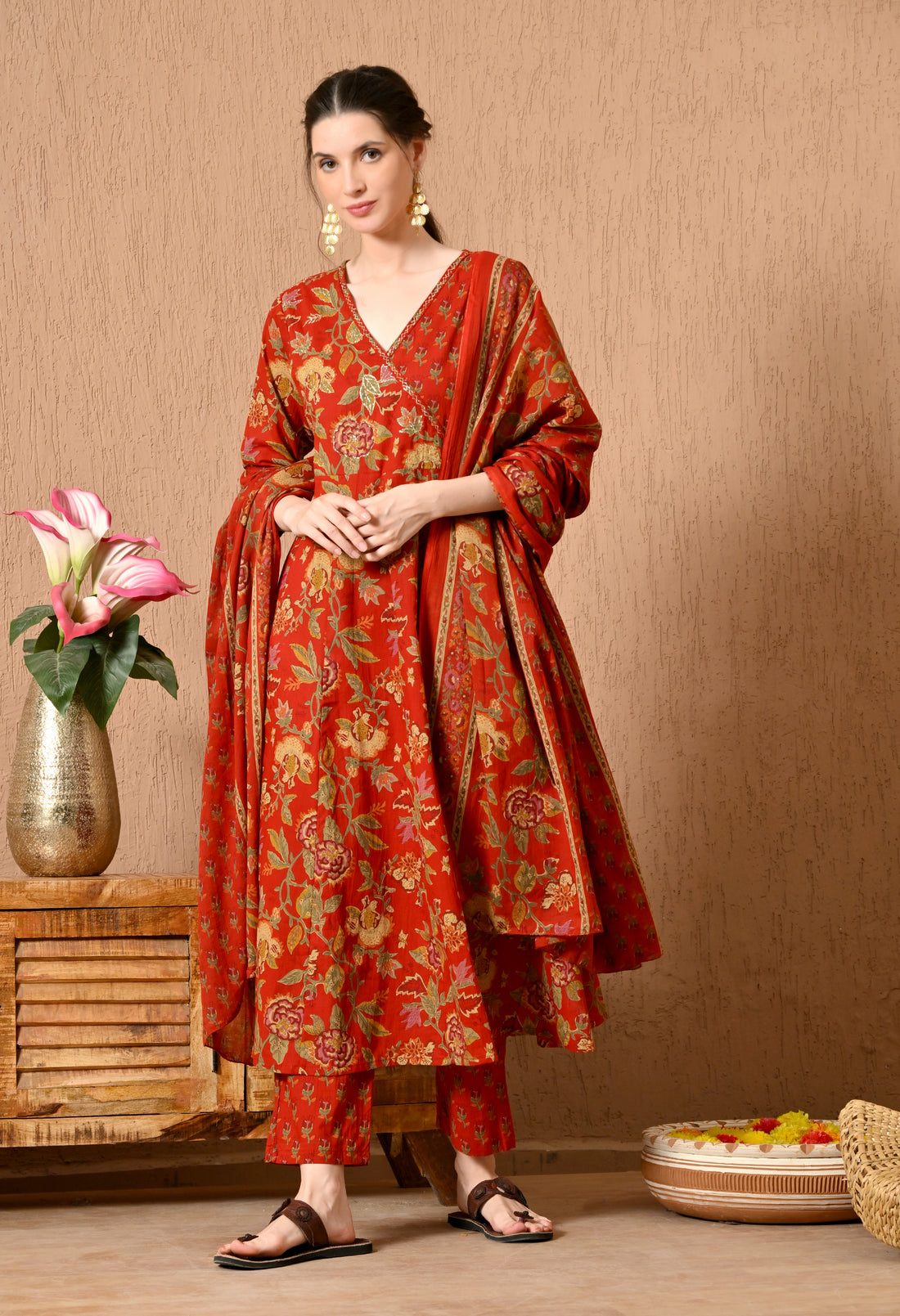 Angrakha Style Anarkali 12-Kali Kurta Set with Dupatta | Handcrafted with Elegant Badla Work