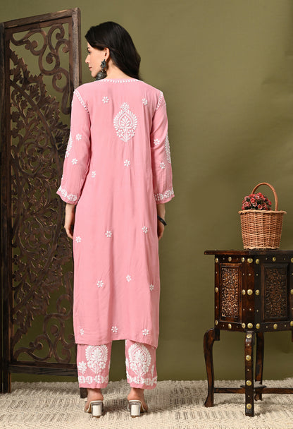 Chikankari (3D) Work on Modal Fabric-Pastel Pink