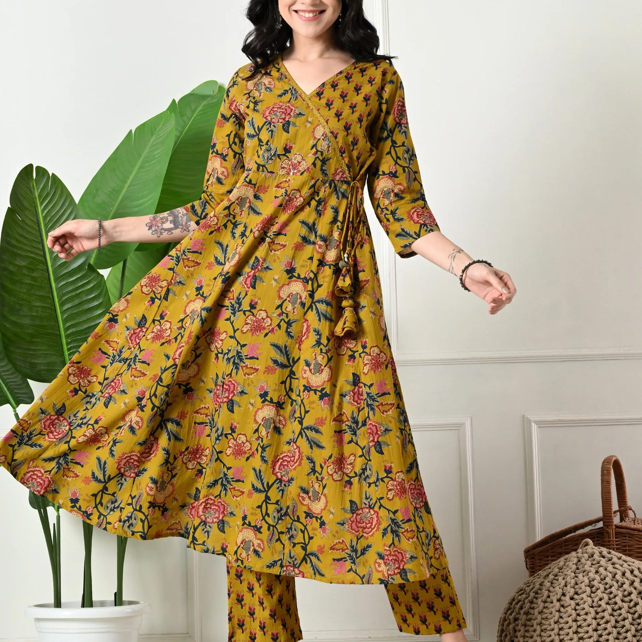 Angrakha Style Anarkali 12-Kali Kurta Set with Dupatta