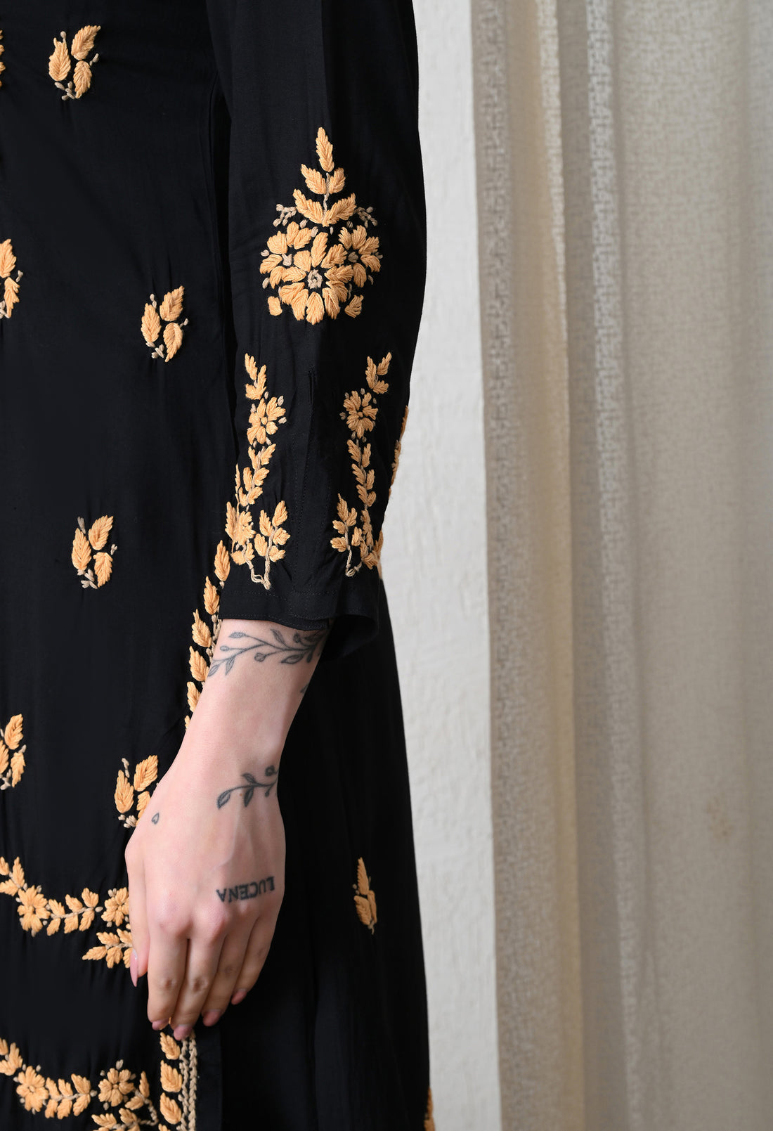 Hand Embroidered Chikankari Modal Kurta Pant Set for Women – Black