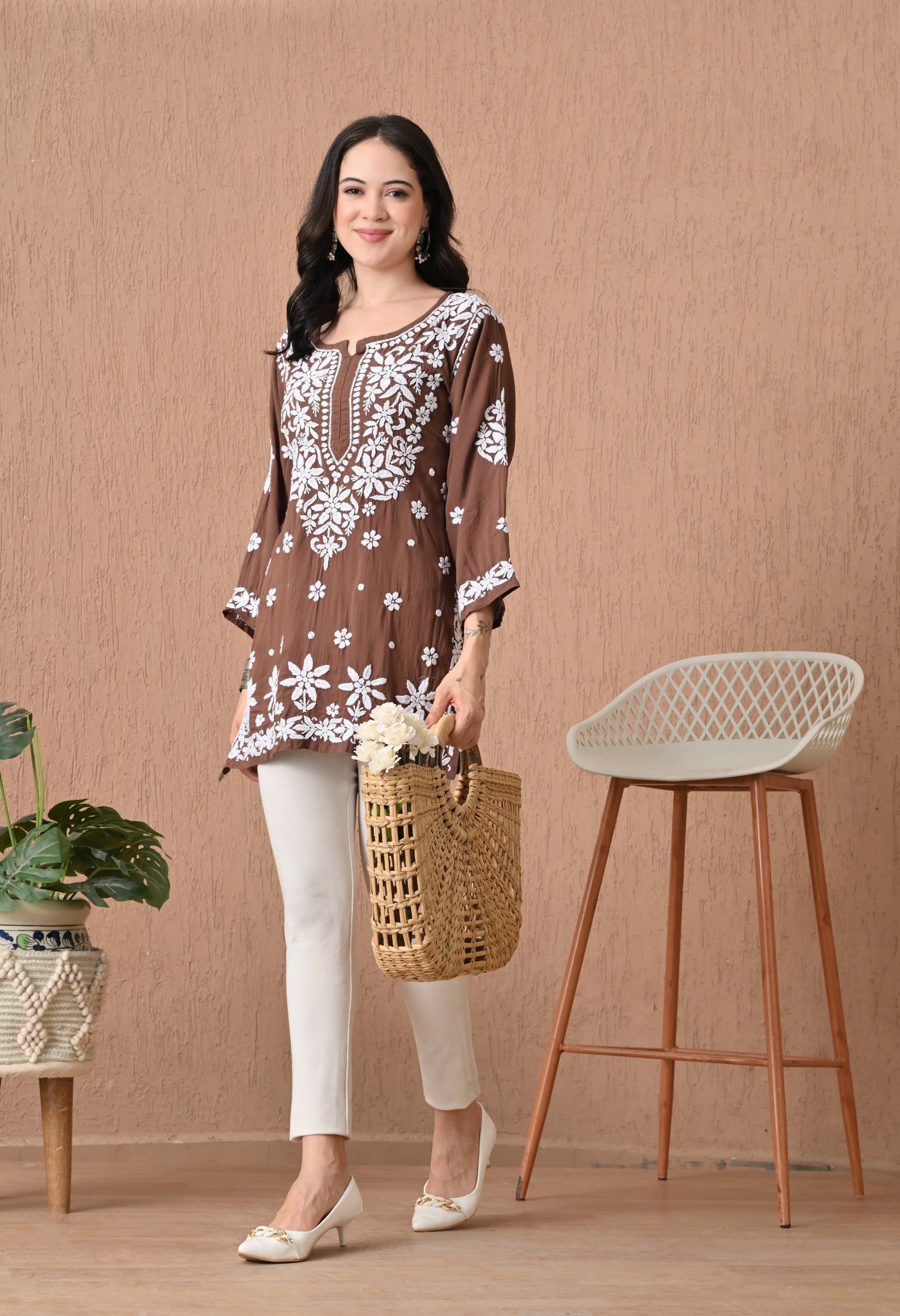 Hand Embroidered Chikankari Fashionable Short Kurta