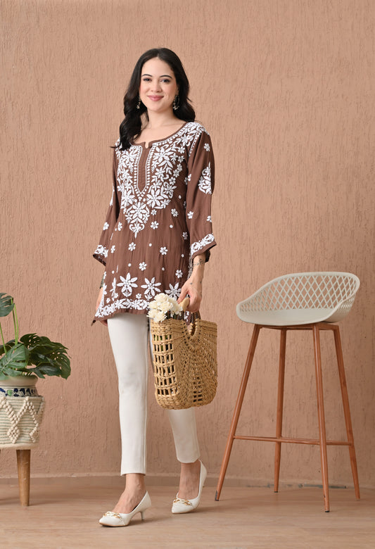 Hand Embroidered Chikankari Fashionable Short Kurta