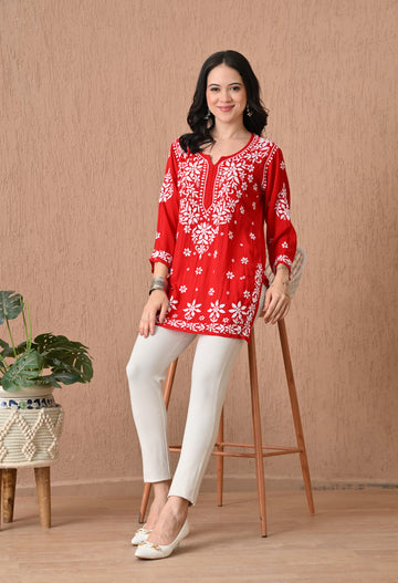 Hand Embroidered Chikankari Fashionable Short Kurta