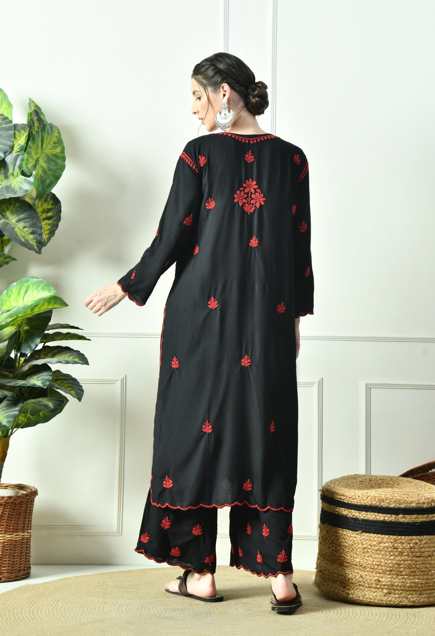 Black Beauty Vibrant Chikankari Set- Red