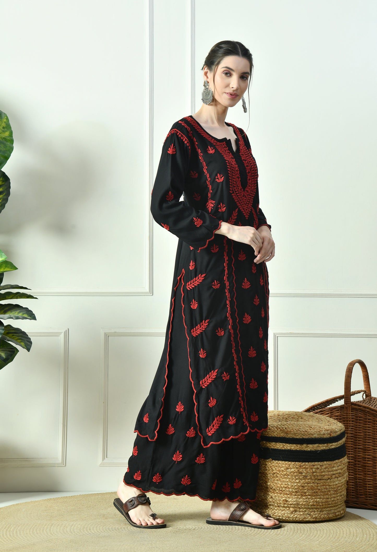Black Beauty Vibrant Chikankari Set- Red