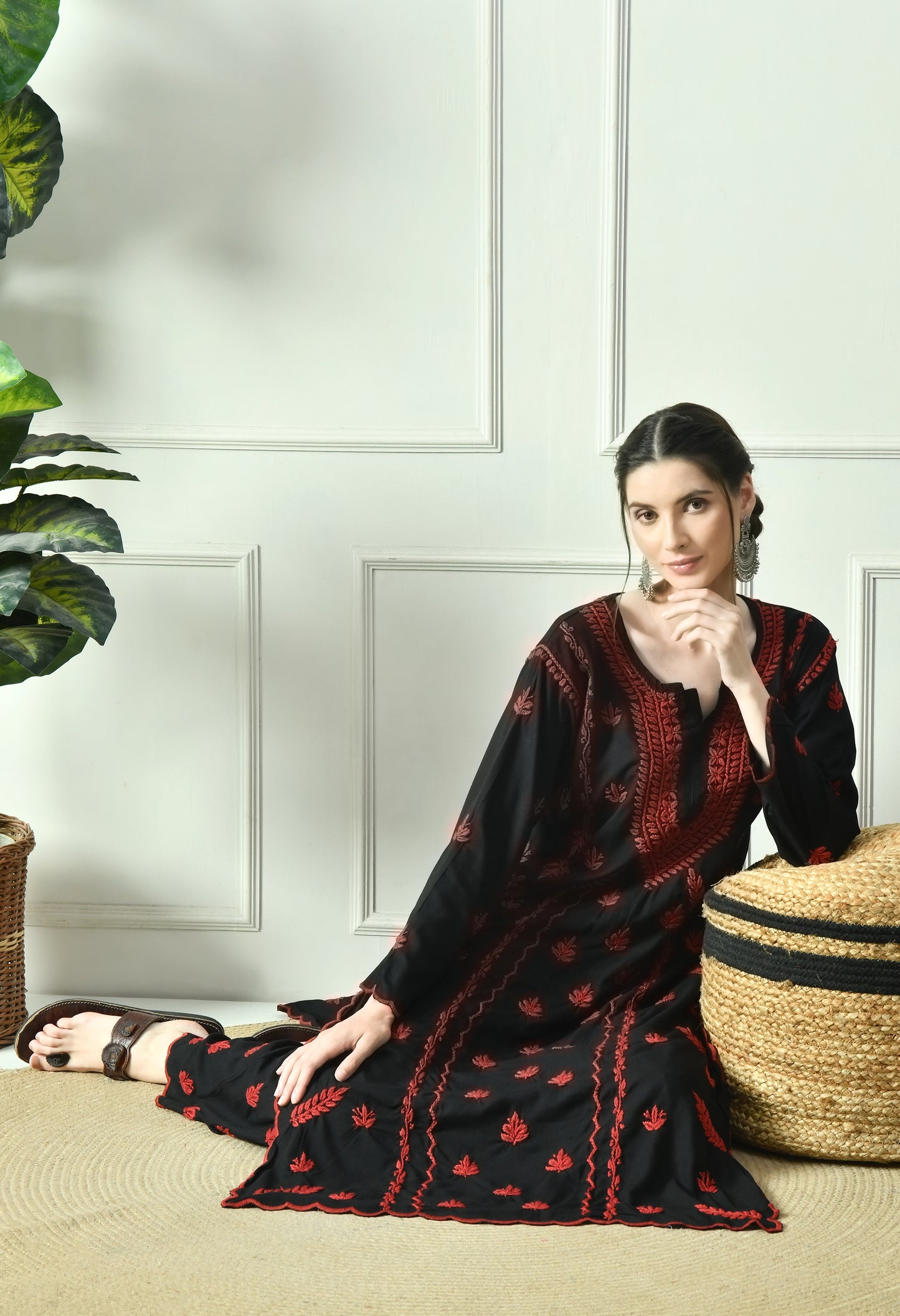 Black Beauty Vibrant Chikankari Set- Red