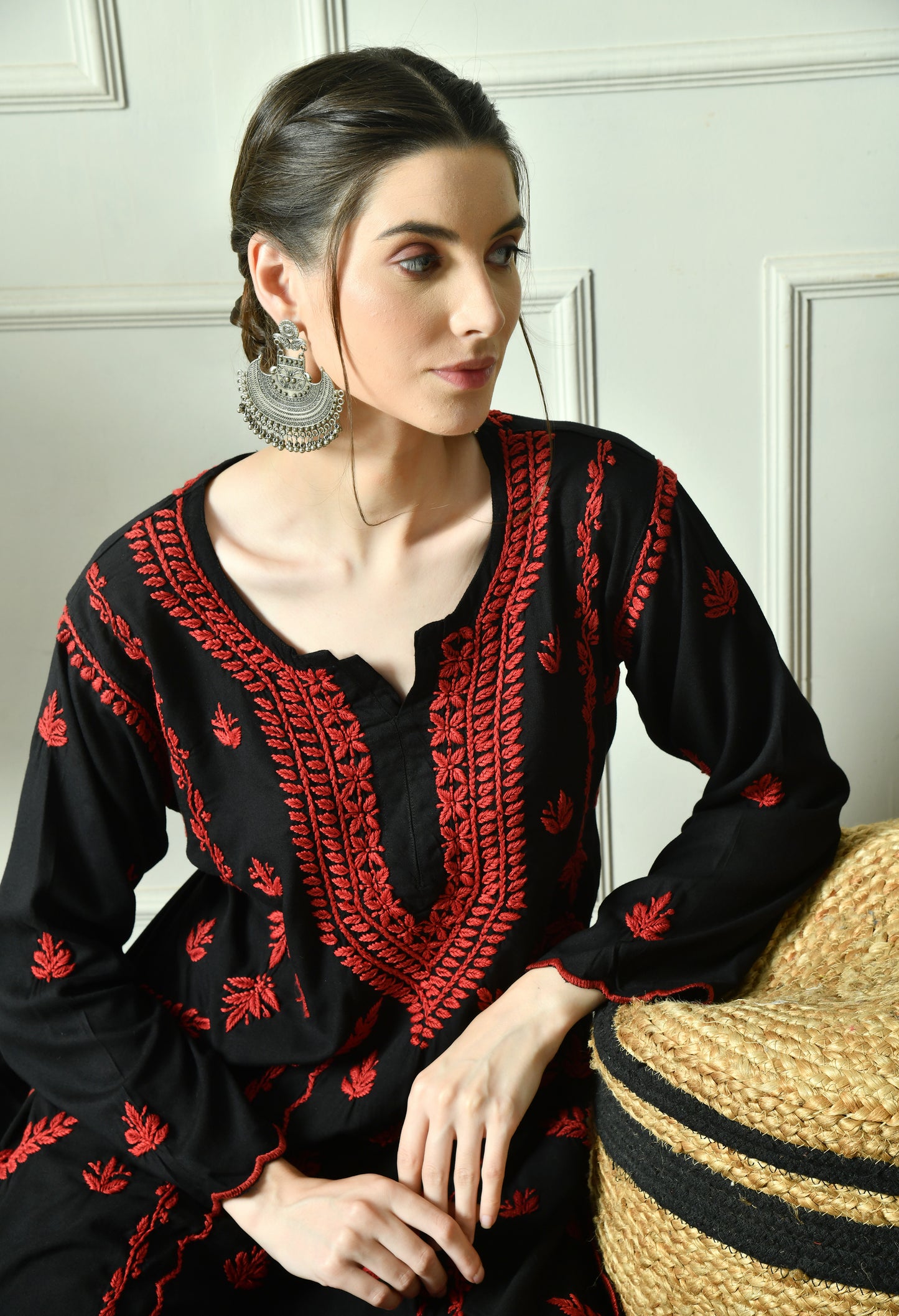 Black Beauty Vibrant Chikankari Set- Red