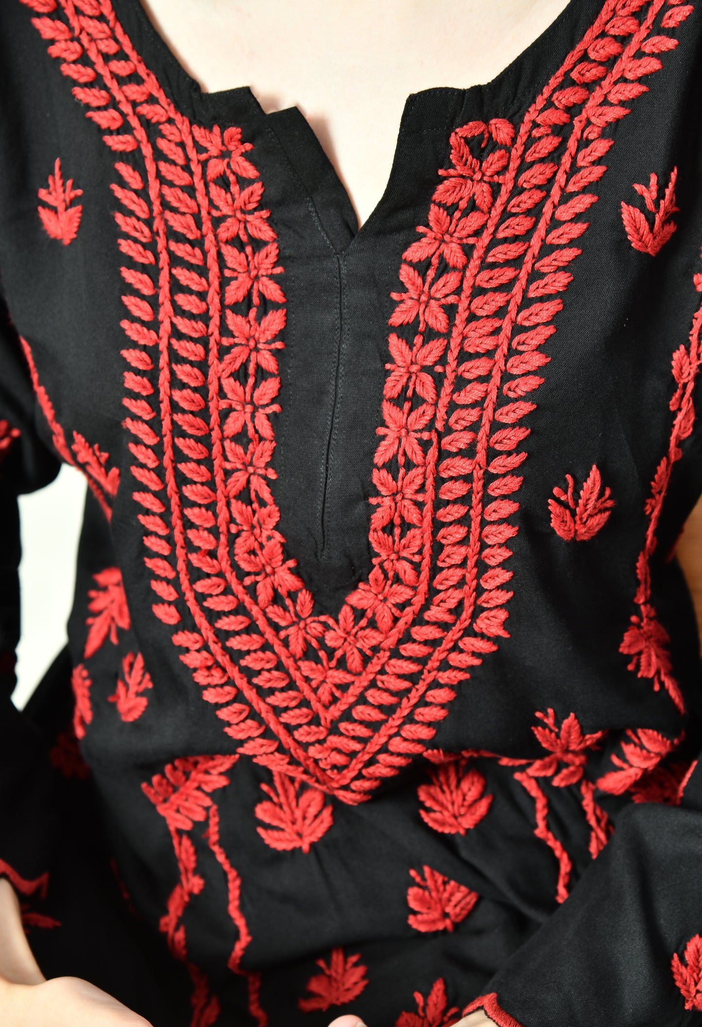 Black Beauty Vibrant Chikankari Set- Red