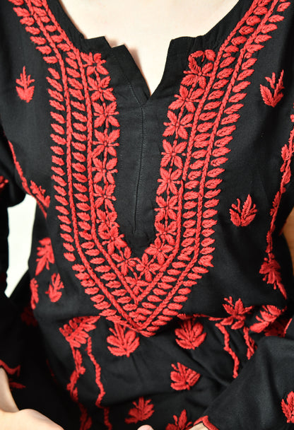 Black Beauty Vibrant Chikankari Set- Red