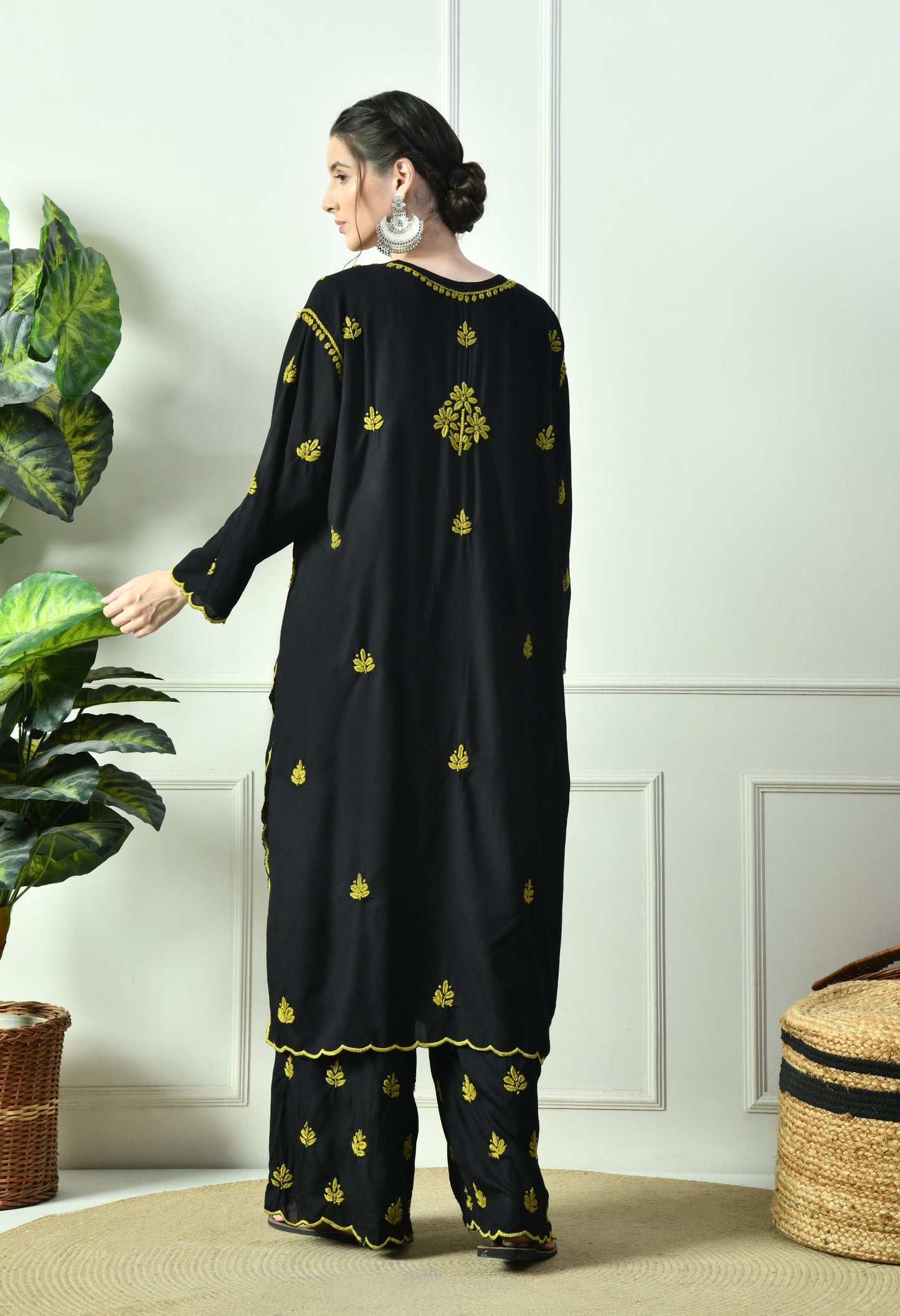 Black Beauty Vibrant Chikankari Set- Green