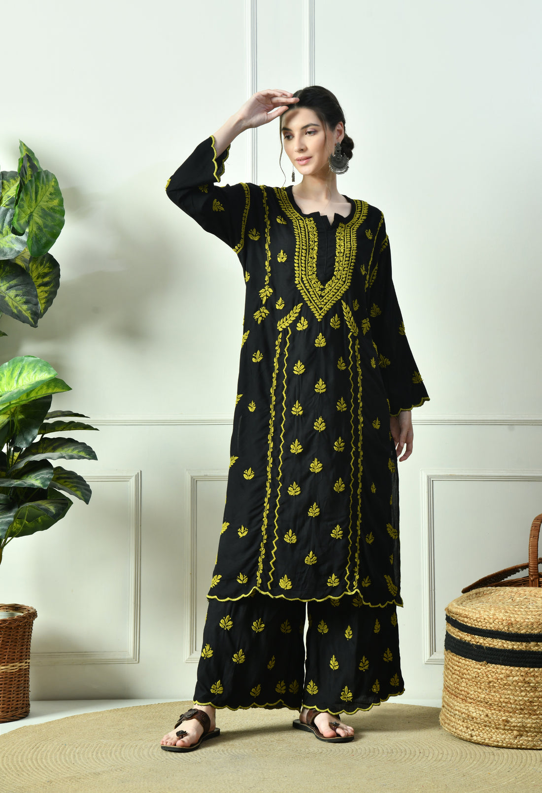 Black Beauty Vibrant Chikankari Set- Green