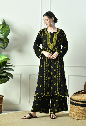 Black Beauty Vibrant Chikankari Set- Green