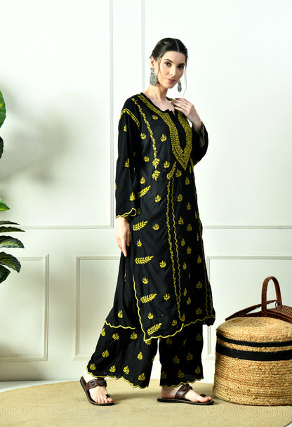Black Beauty Vibrant Chikankari Set- Green