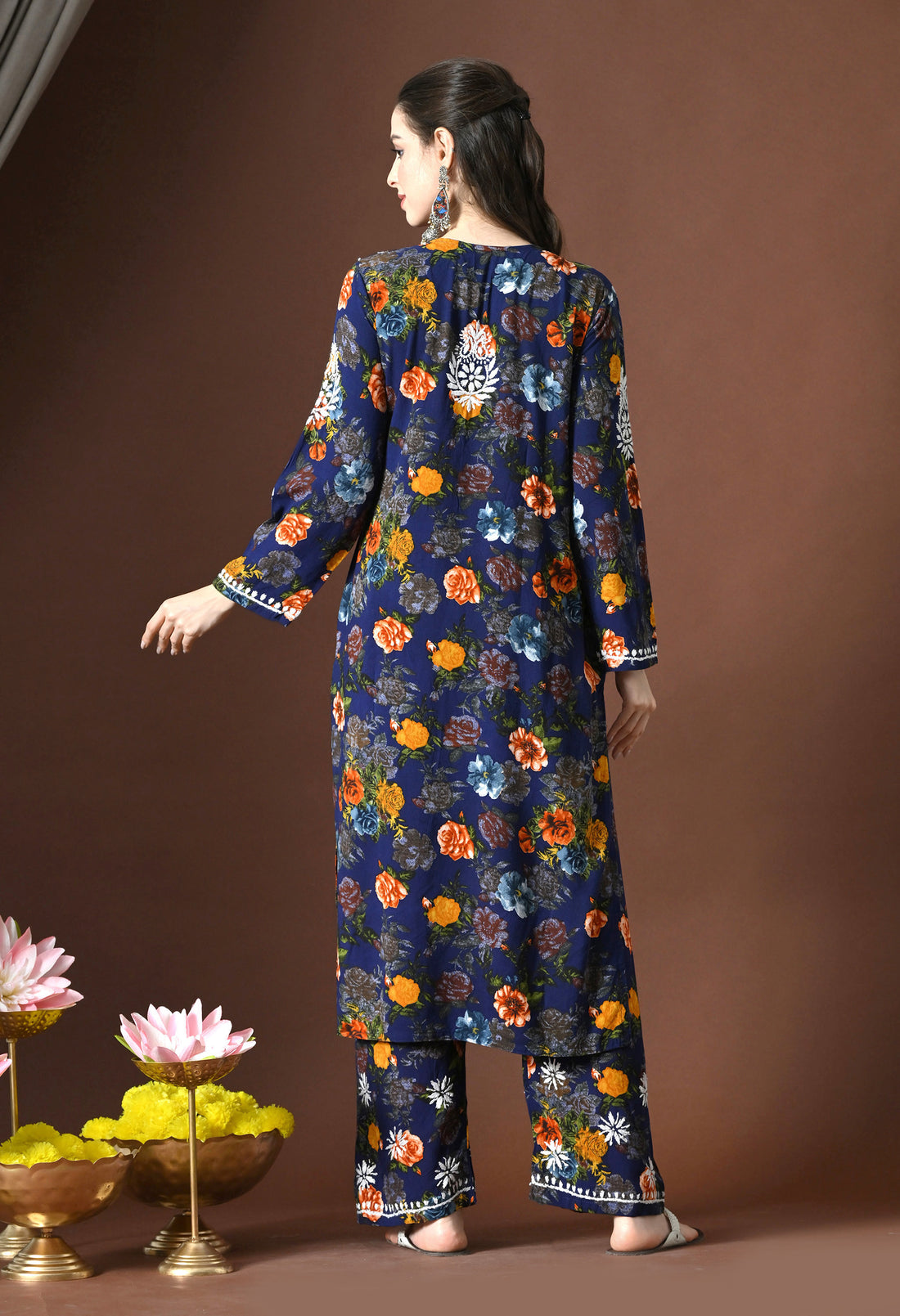 Navy Bloom Rayon Chikankari Kurta Set