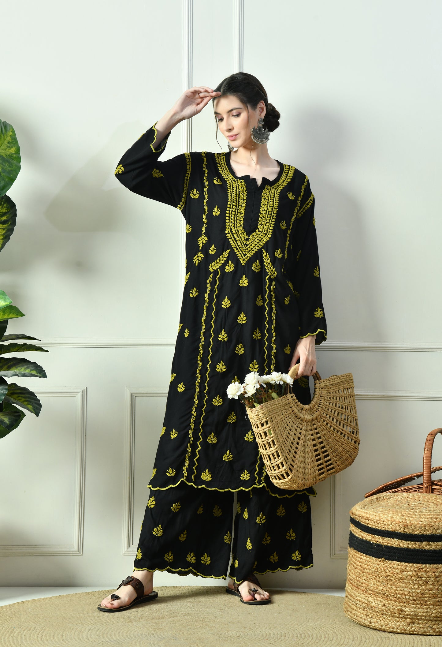 Black Beauty Vibrant Chikankari Set- Green