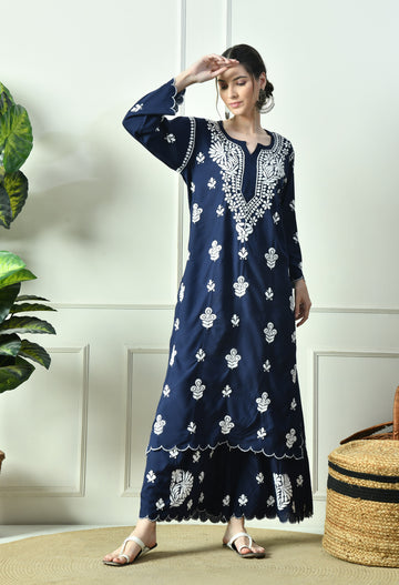 Royal Bloom Hand Embroidered Chikankari Cutwork Set