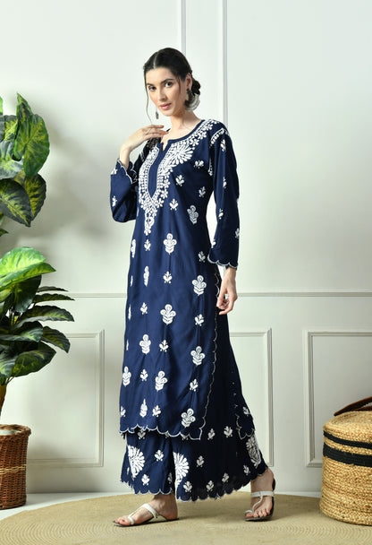 Royal Bloom Hand Embroidered Chikankari Cutwork Set