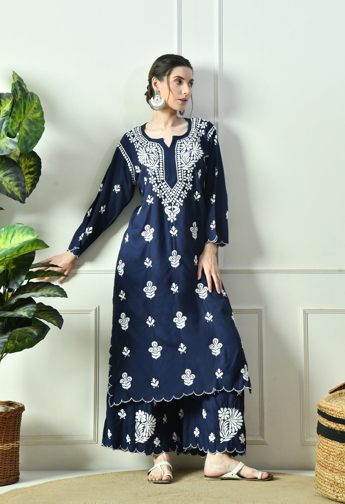 Royal Bloom Hand Embroidered Chikankari Cutwork Set