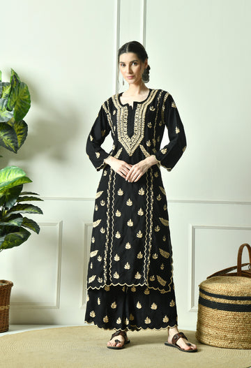 Black Beauty Vibrant Chikankari Set- Brown