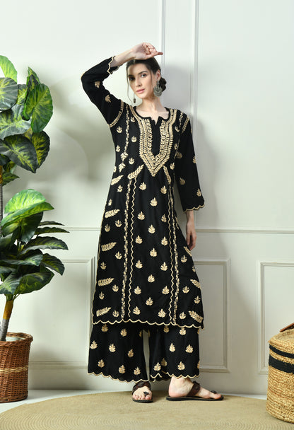 Black Beauty Vibrant Chikankari Set- Brown