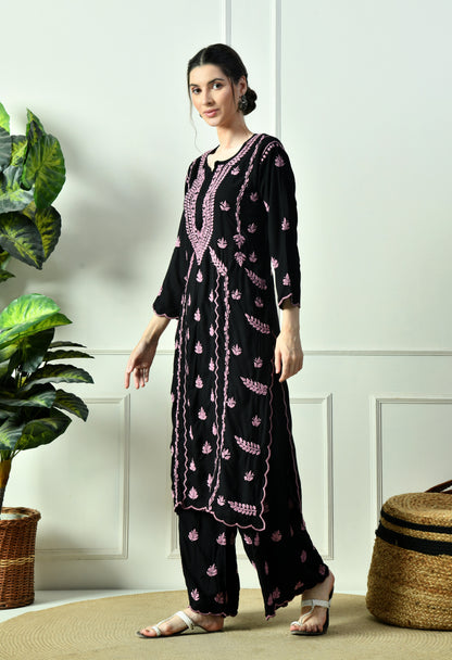 Black Beauty Vibrant Chikankari Set- Purple