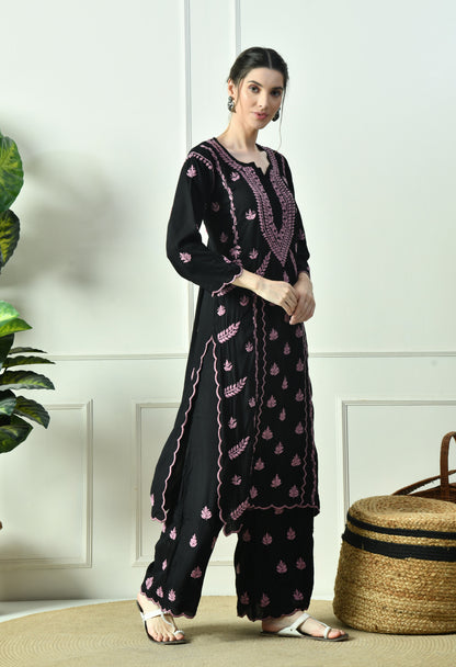 Black Beauty Vibrant Chikankari Set- Purple