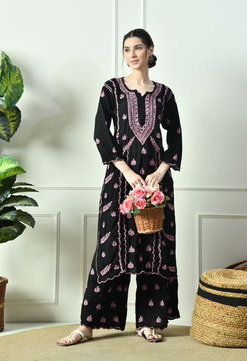 Black Beauty Vibrant Chikankari Set- Purple