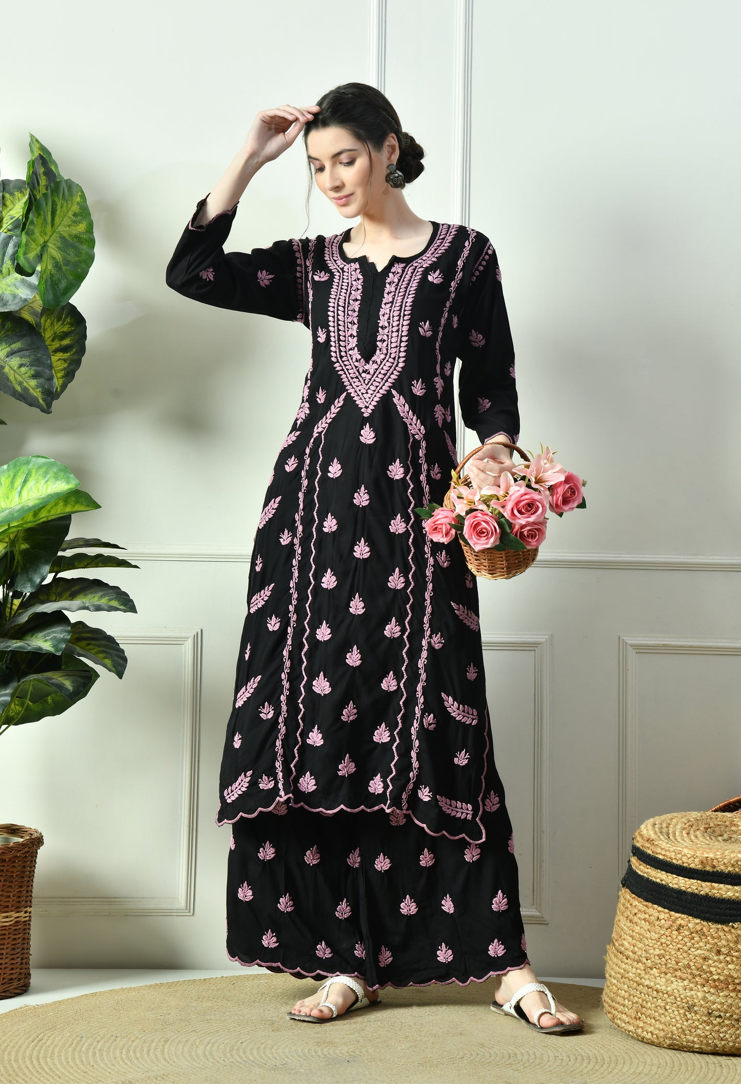Black Beauty Vibrant Chikankari Set- Purple