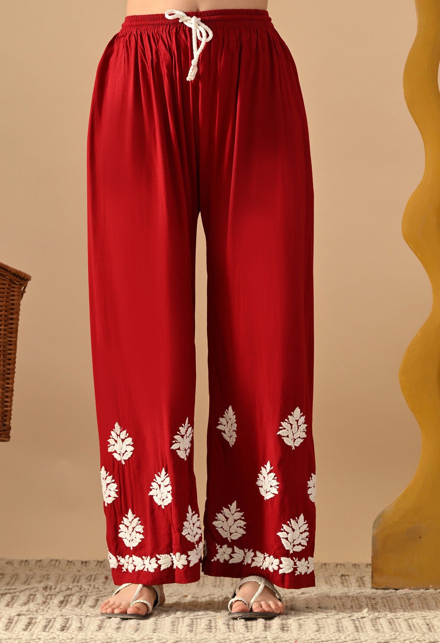 Hand Embroidered Chikankari Rayon Plazo Set 3d Work- Maroon