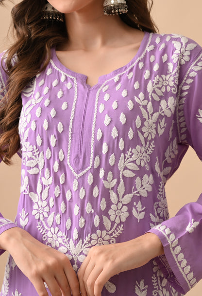Purple Modal Hand-Embroidered Chikankari Kurta Pant Set
