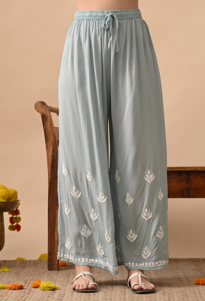 Soft Grey Modal Chikankari Embroidered Kurta with Matching Pants