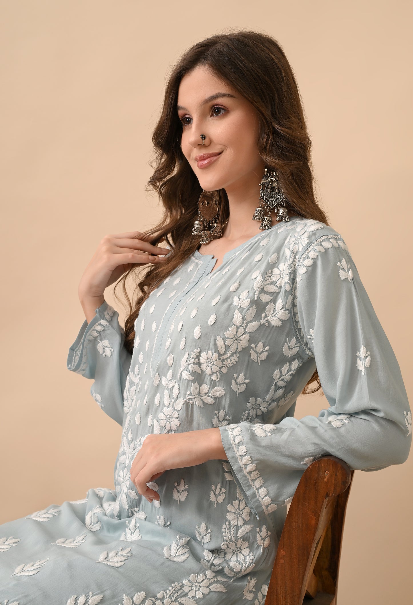 Soft Grey Modal Chikankari Embroidered Kurta with Matching Pants